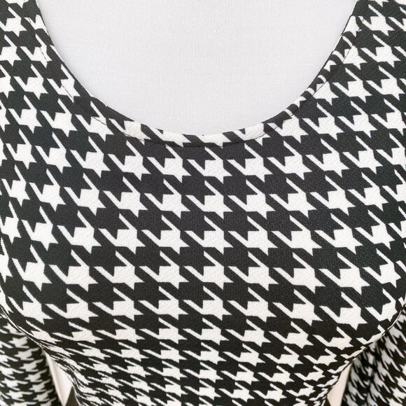 New Houndstooth Fitted And Flare Long sleeves mini Dress - Picture 4 of 8